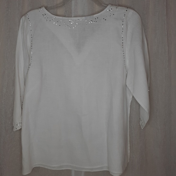 Irishlinen White Linen Blouse with sequin design - Picture 2 of 8